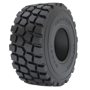 MA02+ earthmoving tire for wheel loaders, scrapers, graders, and articulated dump trucks (ADT), offering enhanced traction and durability.